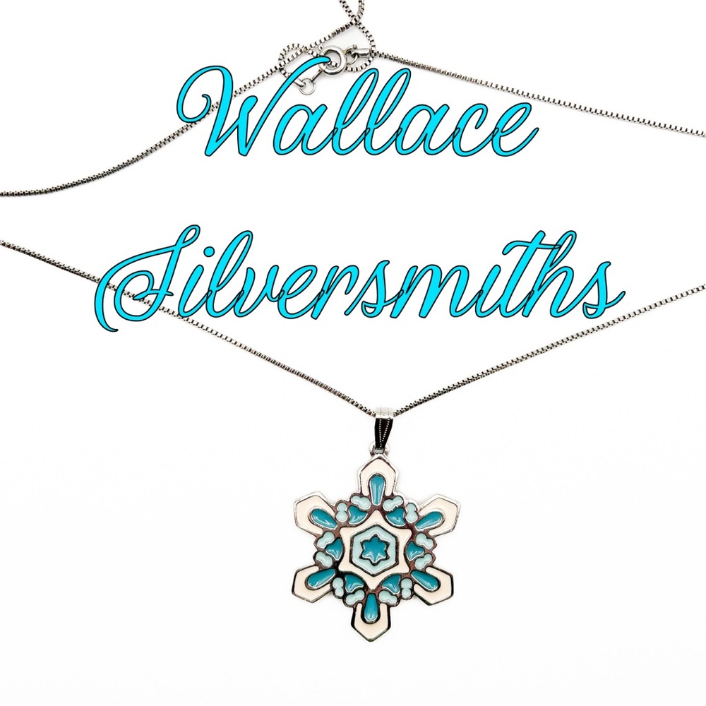 Wallace Silversmiths Silver and Blue Snowflake Silver Plated Pendant Necklace